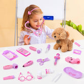 Pretend Play Toy Doctor Set with Dog , Carrying Bag, Stethoscope & Dress Up Costume Gift for Kids